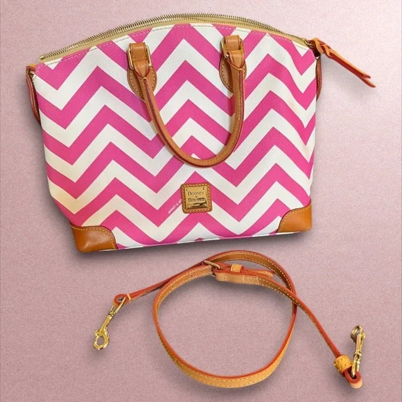 Authentic Dooney & Bourke Pink White Chevron Satchel Tote Strap Barbie Girly Y2K - Picture 12 of 16